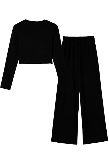 Black Crop Top and Wide Leg Pants Two Piece Set - Chic Meadow Boutique 