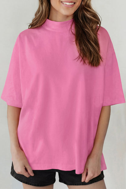 Sachet Pink Solid Color High Neck Oversize Tee