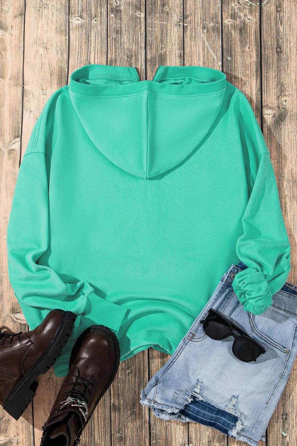 Tops/Sweatshirts & Hoodies Aruba Blue Solid Kangaroo Pocket Half Zipper Oversized Hoodie