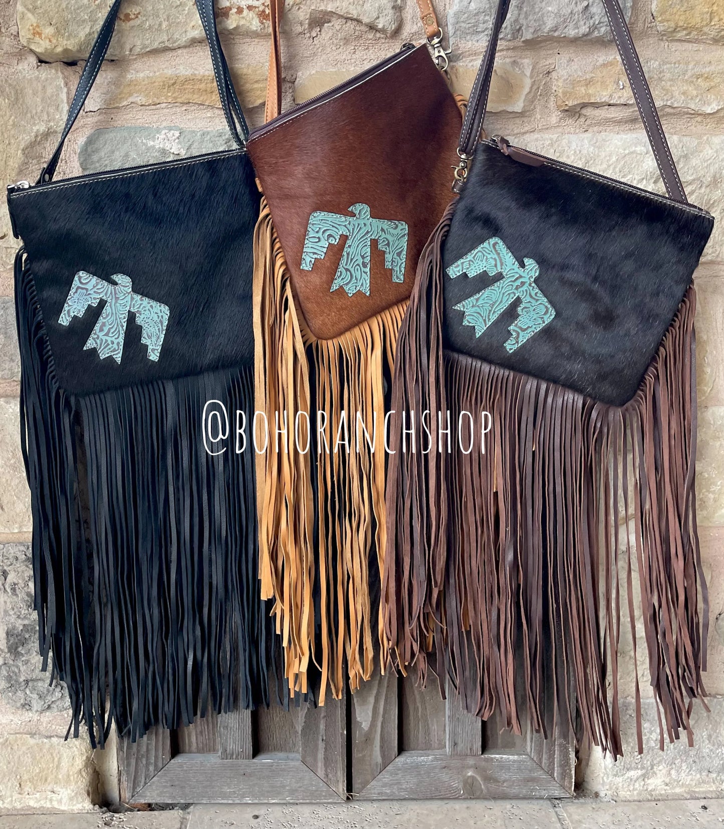 THUNDERBIRD COWHIDE CROSSBODY tooled Leather Cowhide Clutch - Chic Meadow Boutique 