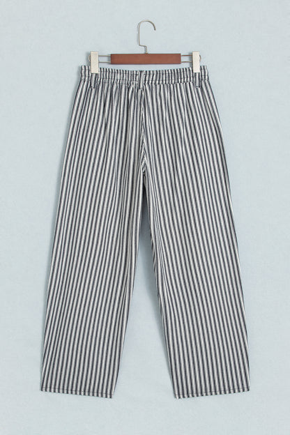 Black Stripe Drawstring Casual Loose Pants