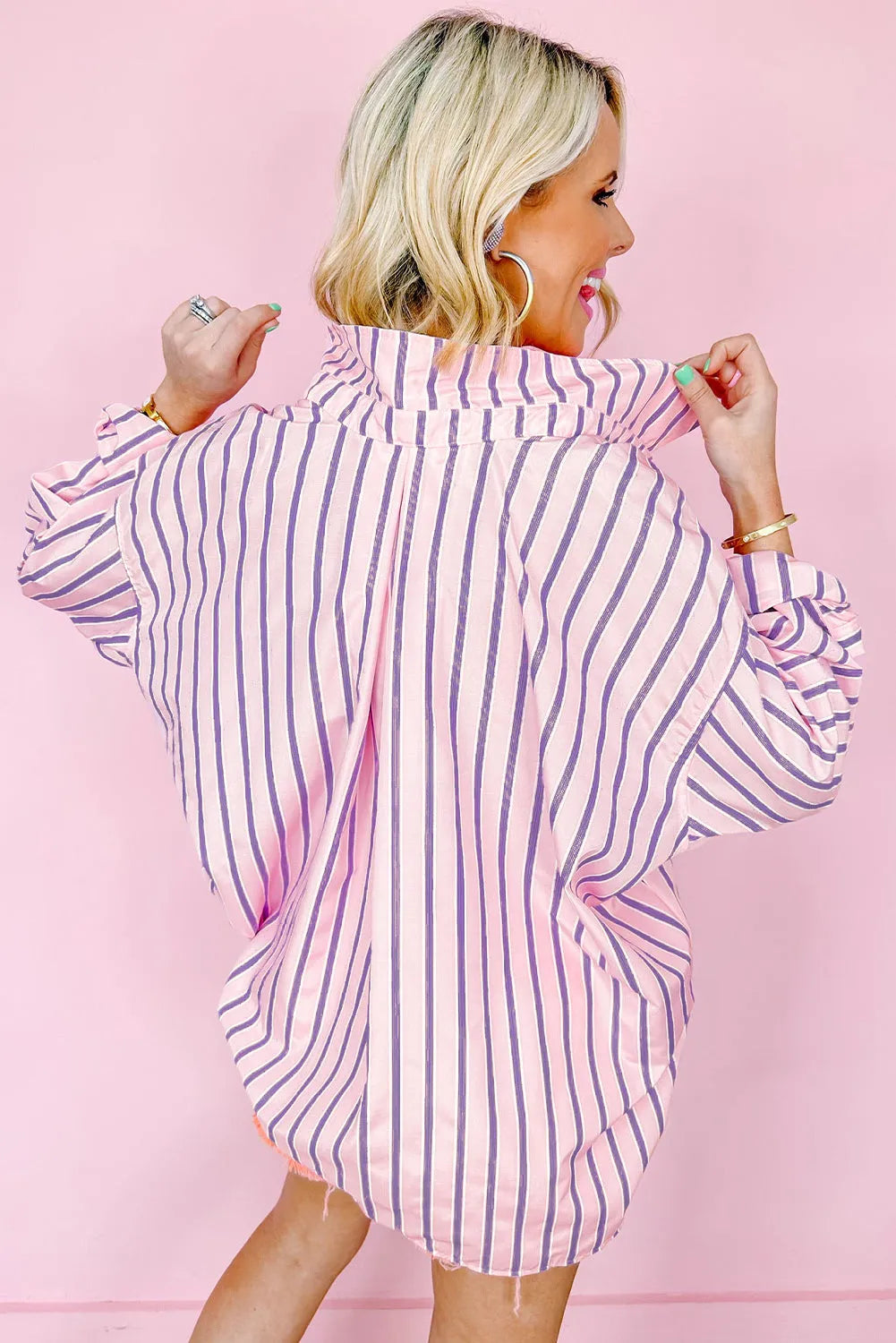 Pink Stripe Chest Pocket Casual Shirt - Chic Meadow Boutique 