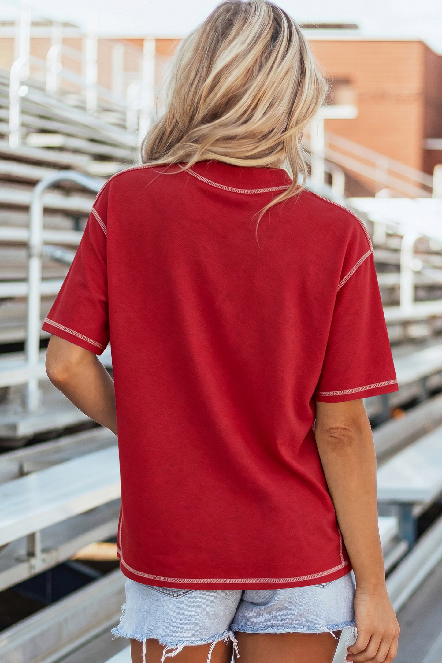 Racing Red Reversible Contrast-Stitched T-Shirt