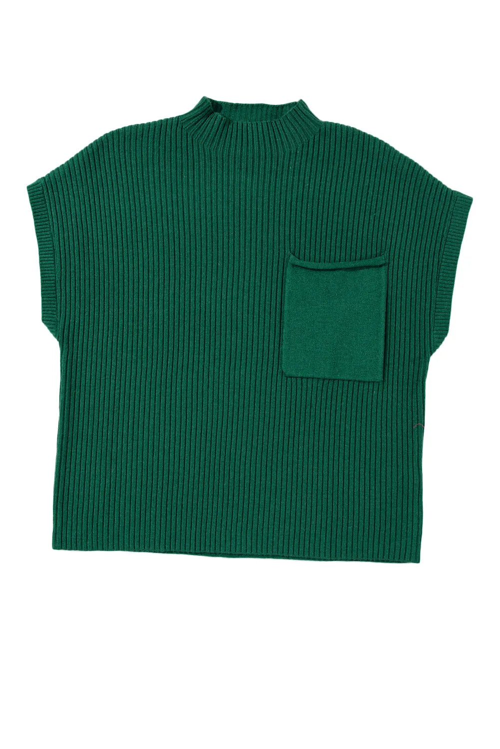 Blackish Green Patch Pocket Ribbed Knit Short Sleeve Sweater - Chic Meadow Boutique 