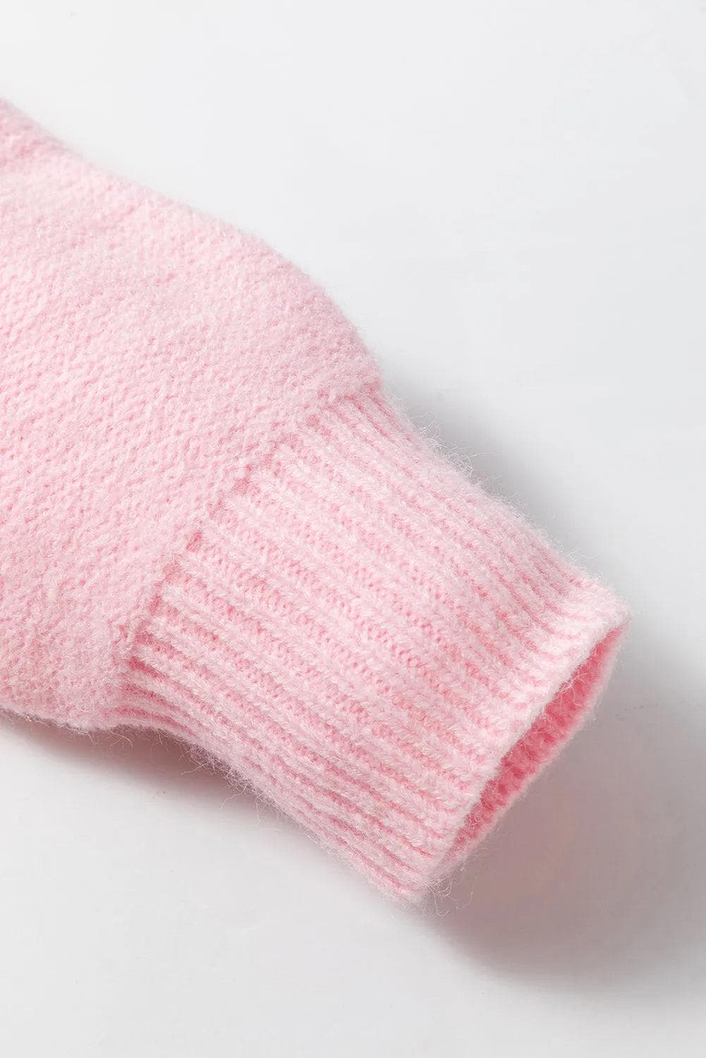 Sweaters & Cardigans/Sweaters Pink Knitted Flower Pattern Ribbed Edge Sweater