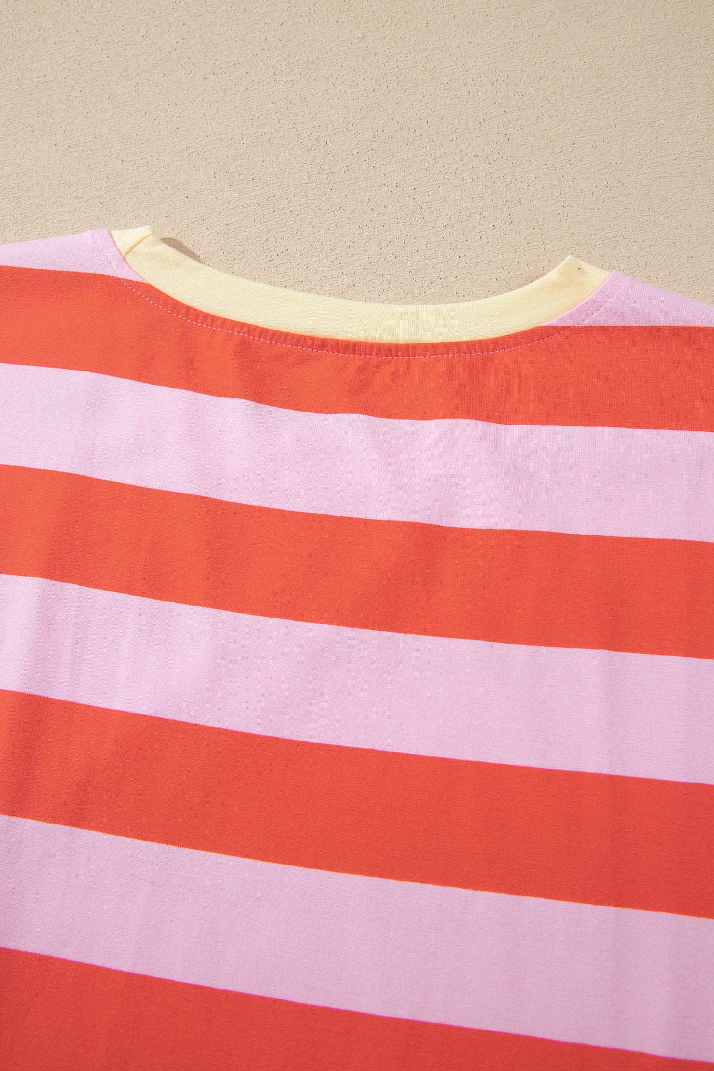 Orange Stripe Cuffed Short Sleeve Pocketed Casual T Shirt Long Dress