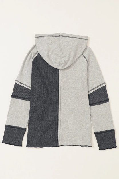 Gray Colorblock Seamed Ribbed Henley Hoodie - Chic Meadow Boutique 