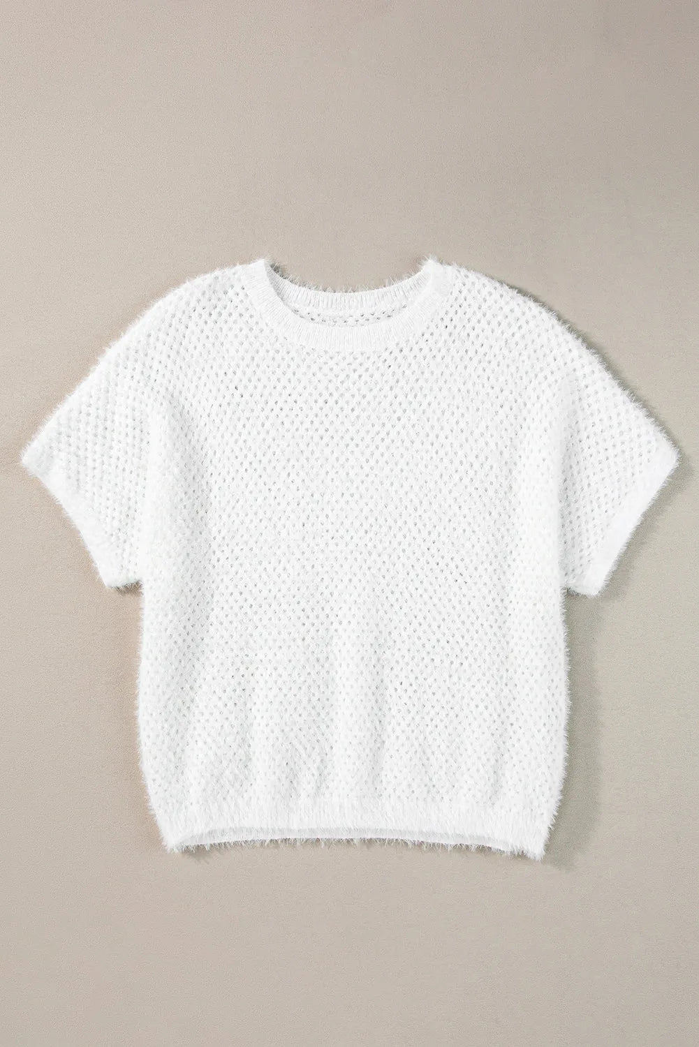 White Fuzzy Eyelet Knitted Sweater T-shirt - Chic Meadow Boutique 