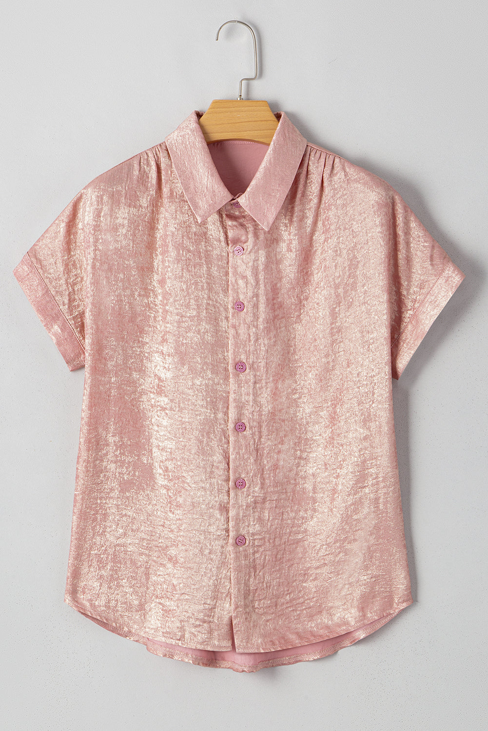 Delicacy Metallic Buttoned Loose Fit Short Sleeve Shirt