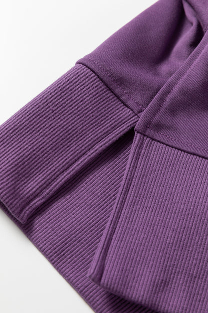 Orchid Mist Solid Color Oversize Slit Sweatshirt Ribbed Leggings 2pcs Set