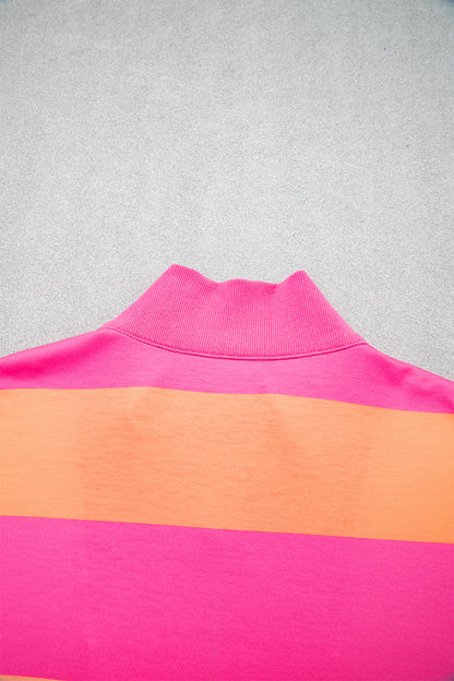 Pink Seam Detail Half Zip Tee Casual Shorts 2pcs Set
