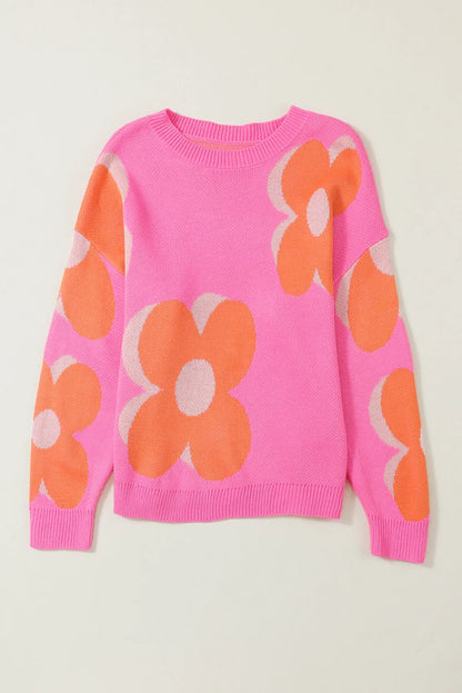 Flower Pattern Slouchy Sweater - Chic Meadow Boutique 