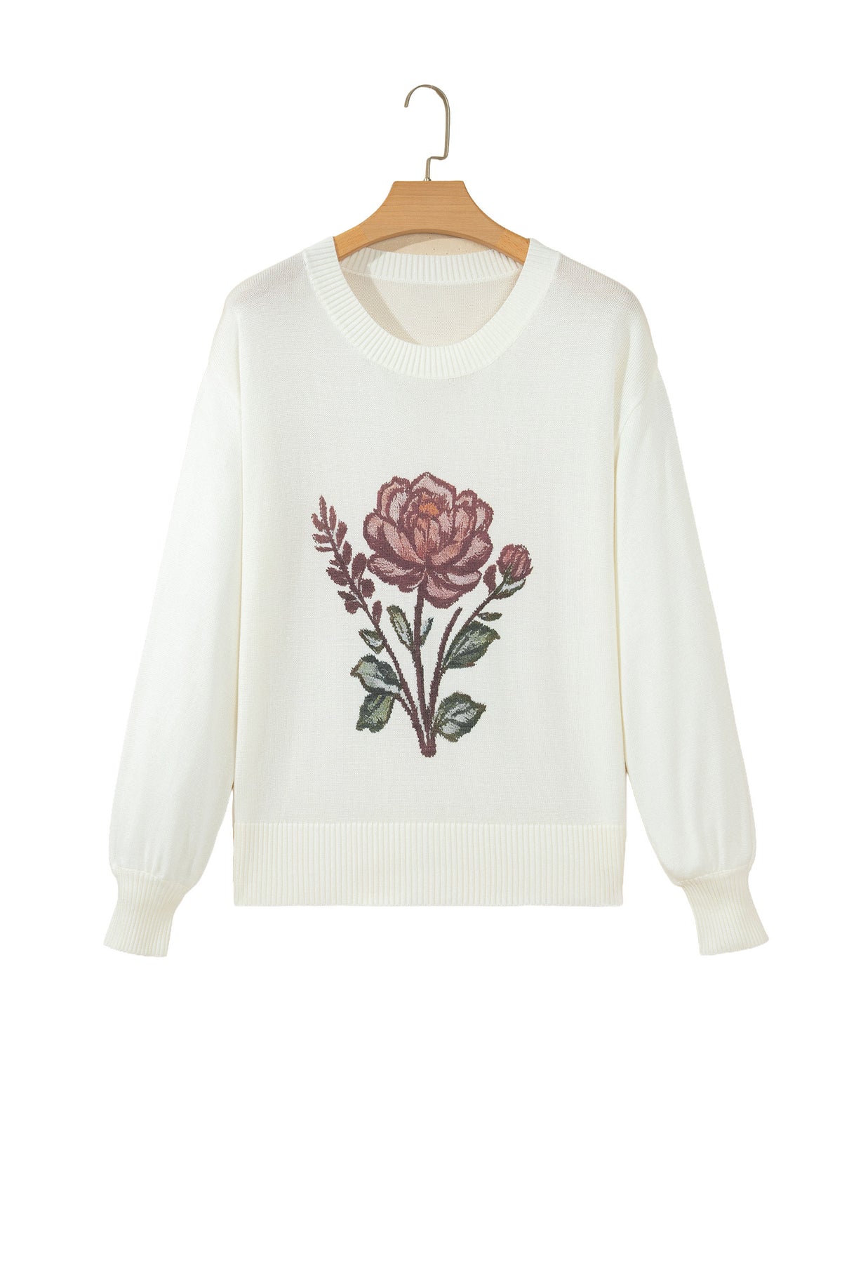 White Western Floral Dropped Shoulder Lightweight Knit Sweater