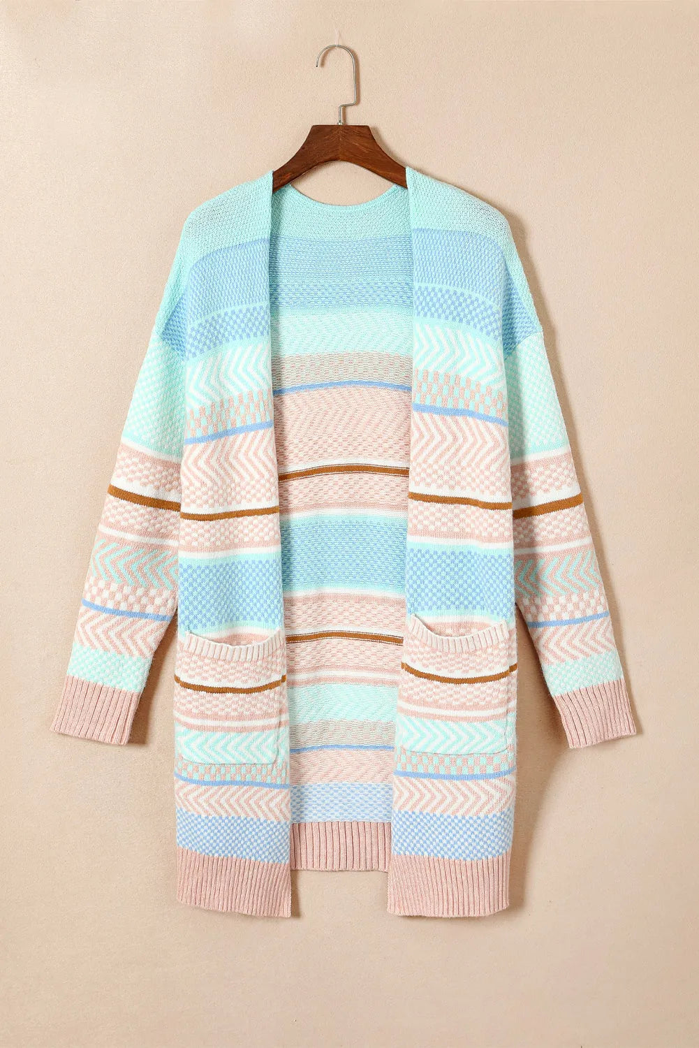 Multicolour Striped Printed Knitted Open Front Cardigan - Chic Meadow Boutique 