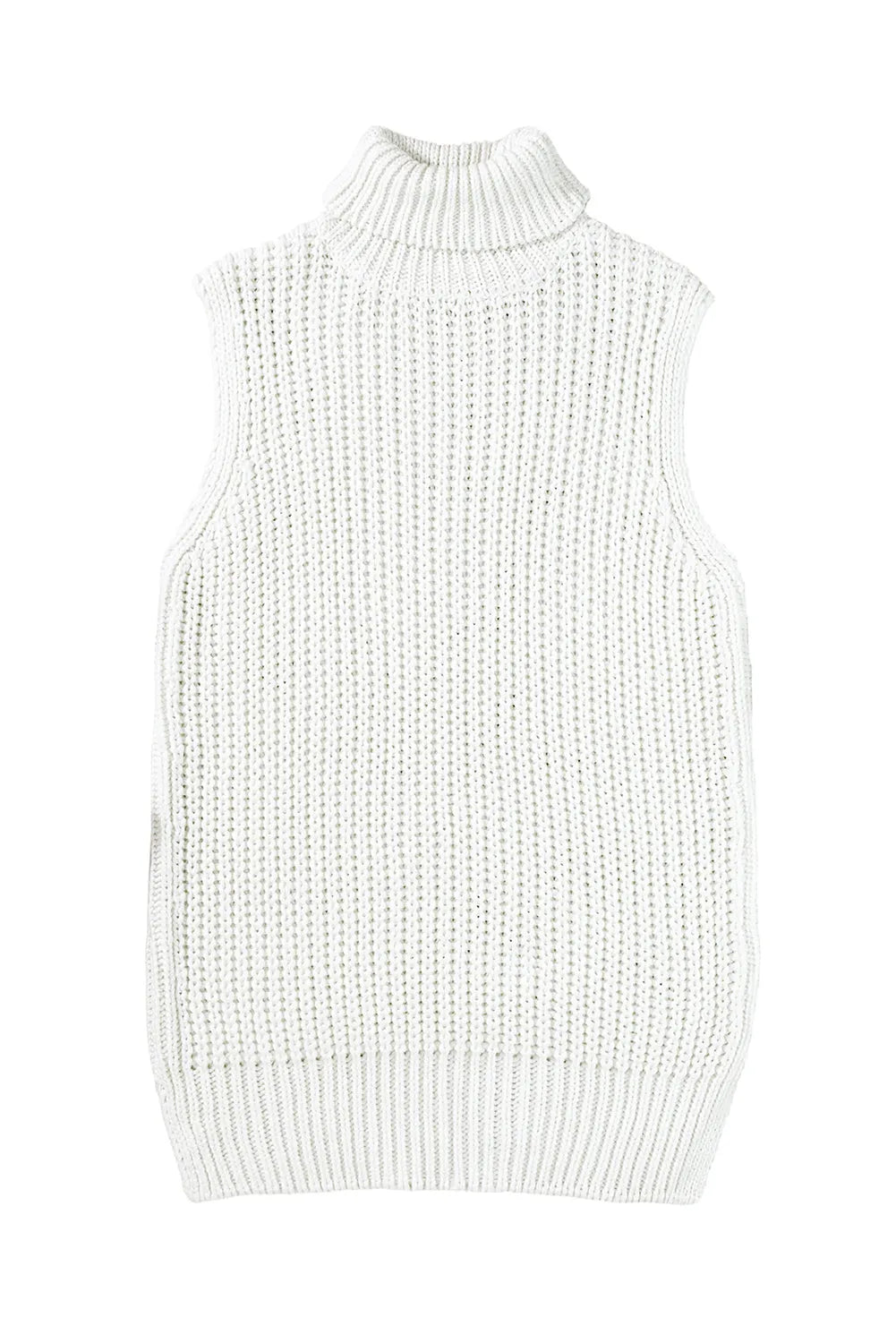 White Turtleneck Knitted Slit Hem Sweater Vest - Chic Meadow Boutique 