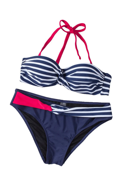 Blue Halter Bandeau Striped Bikini - Chic Meadow Boutique 