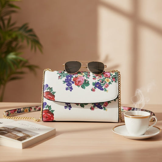 Kokum Floral Hand bag – White