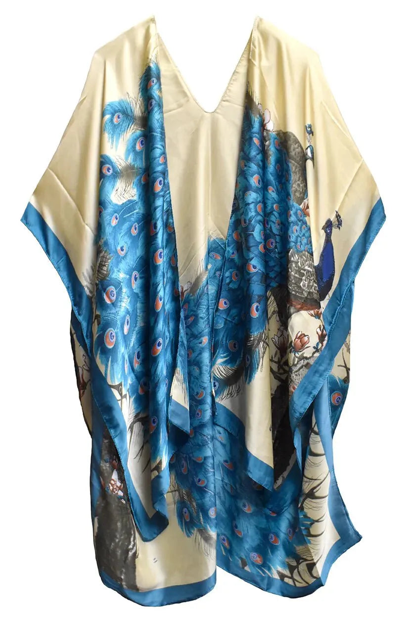 "Majestic Peacock" Long Kimono - Chic Meadow Boutique