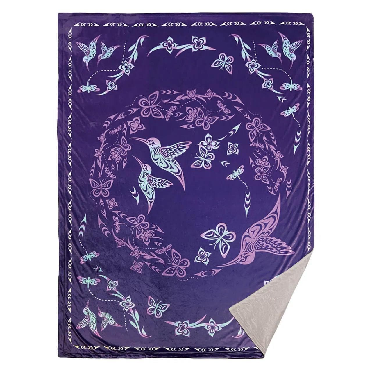 Luxurious Indigenous Artwork Premium Fleece Throw Blanket - Hummingbird Design by Simone Diamond