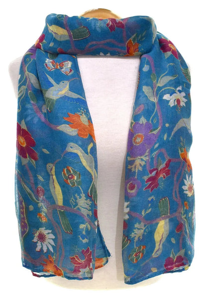 "Teal Serenade" Hummingbird Garden Scarf - Chic Meadow Boutique