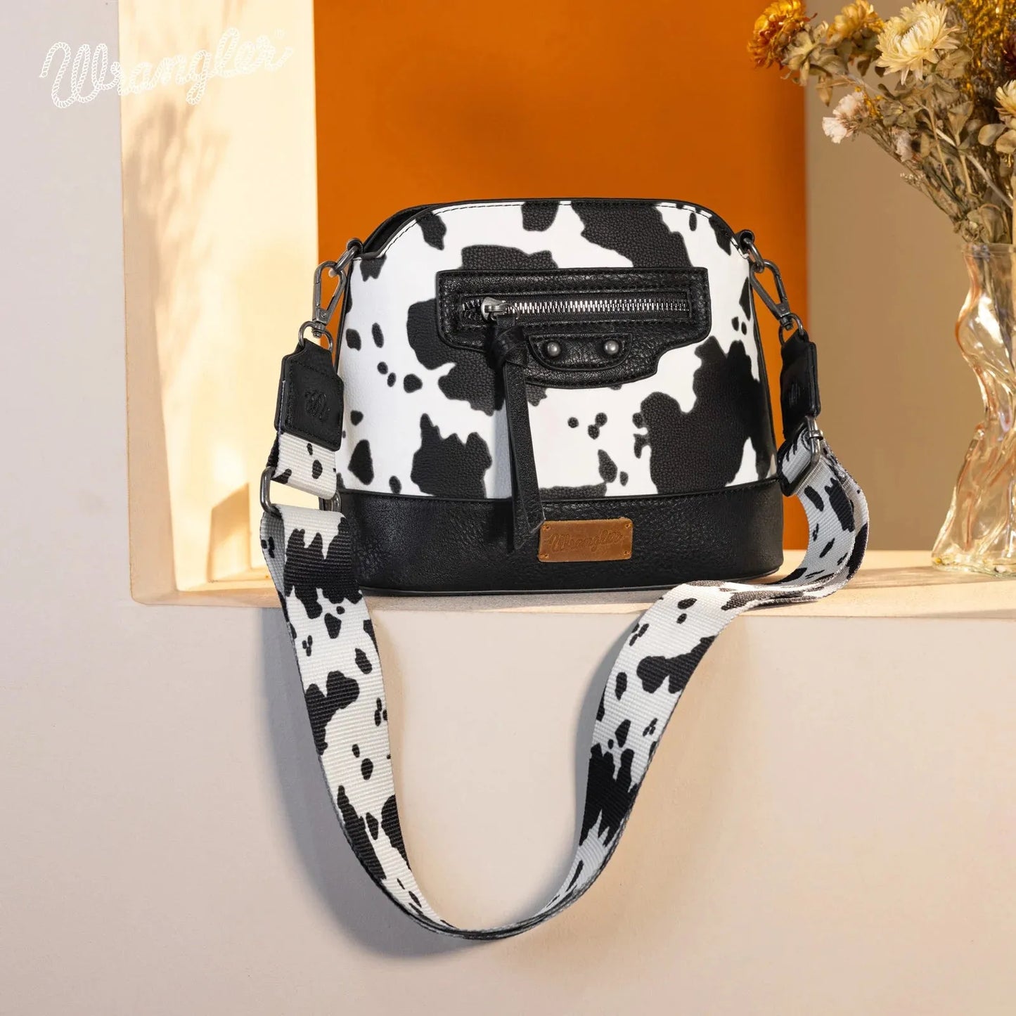 Wrangler Cow Print Crossbody Bag - Black - Chic Meadow Boutique 