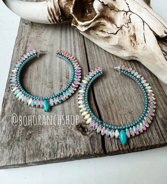 Western Glass Bling Stone Post Hoop Earrings - Chic Meadow Boutique 