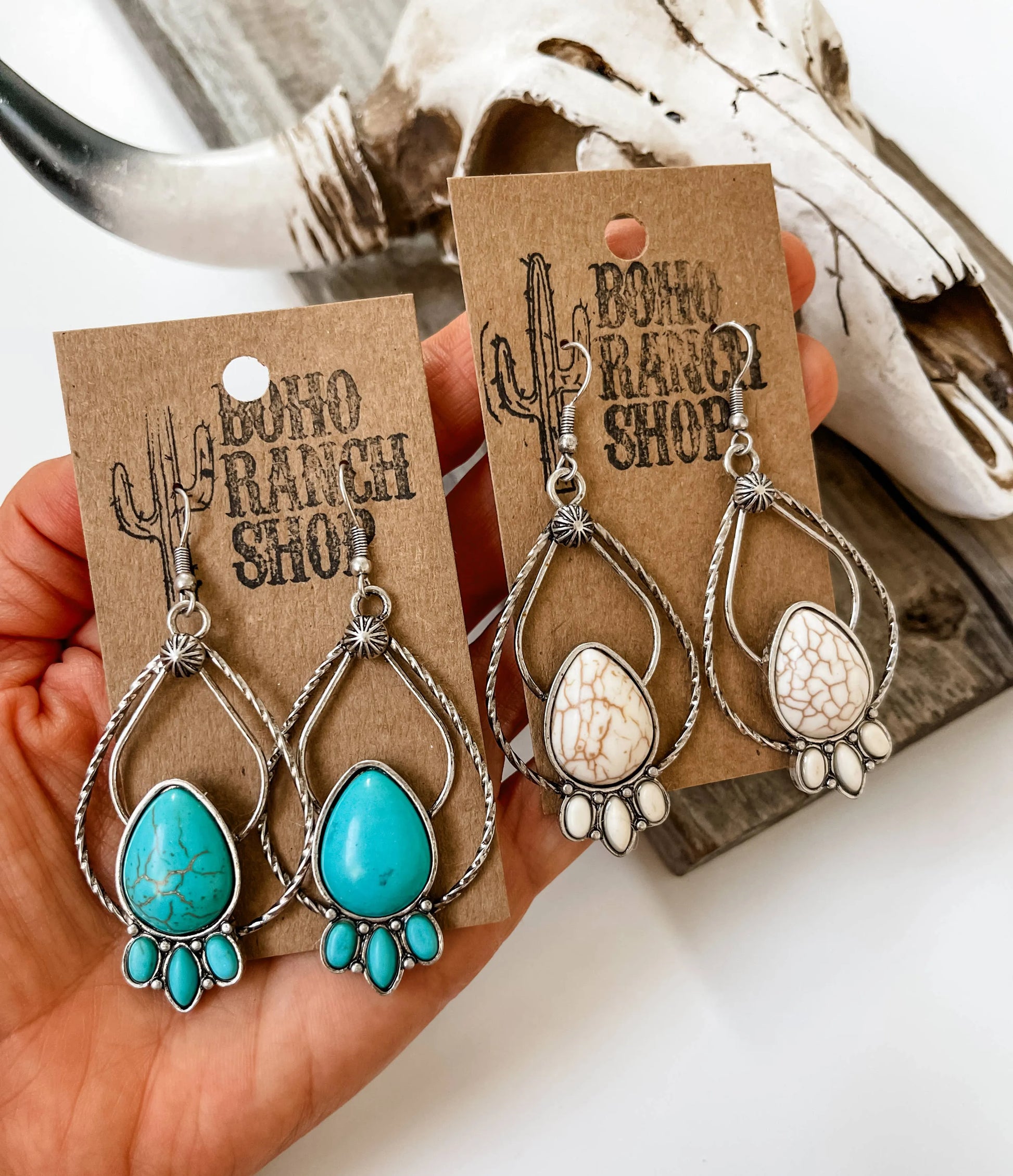 Western Teardrop Stone Dangle Earrings - Turquoise - Chic Meadow Boutique 