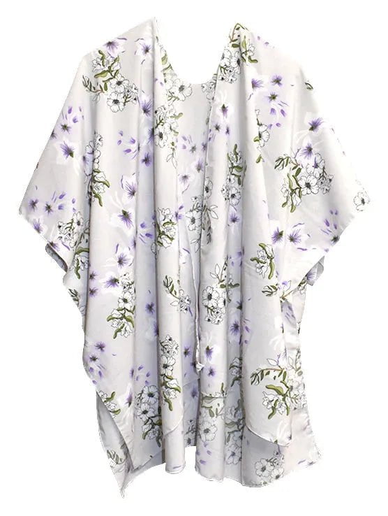 Light Gray Floral / Purple Kimono Shawl