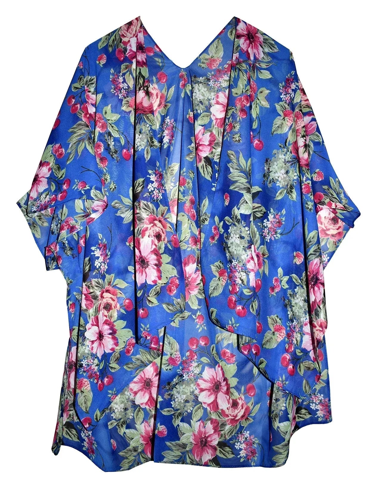 Blue Flower and Berry Kimono Shawl - Chic Meadow Boutique 