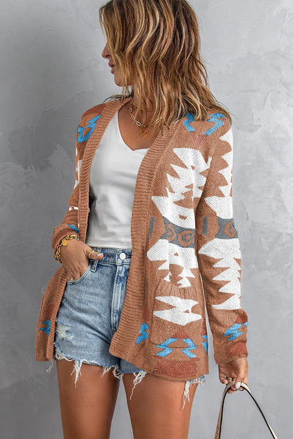 Brown Moraga Pocketed Aztec Cardigan - Chic Meadow Boutique 