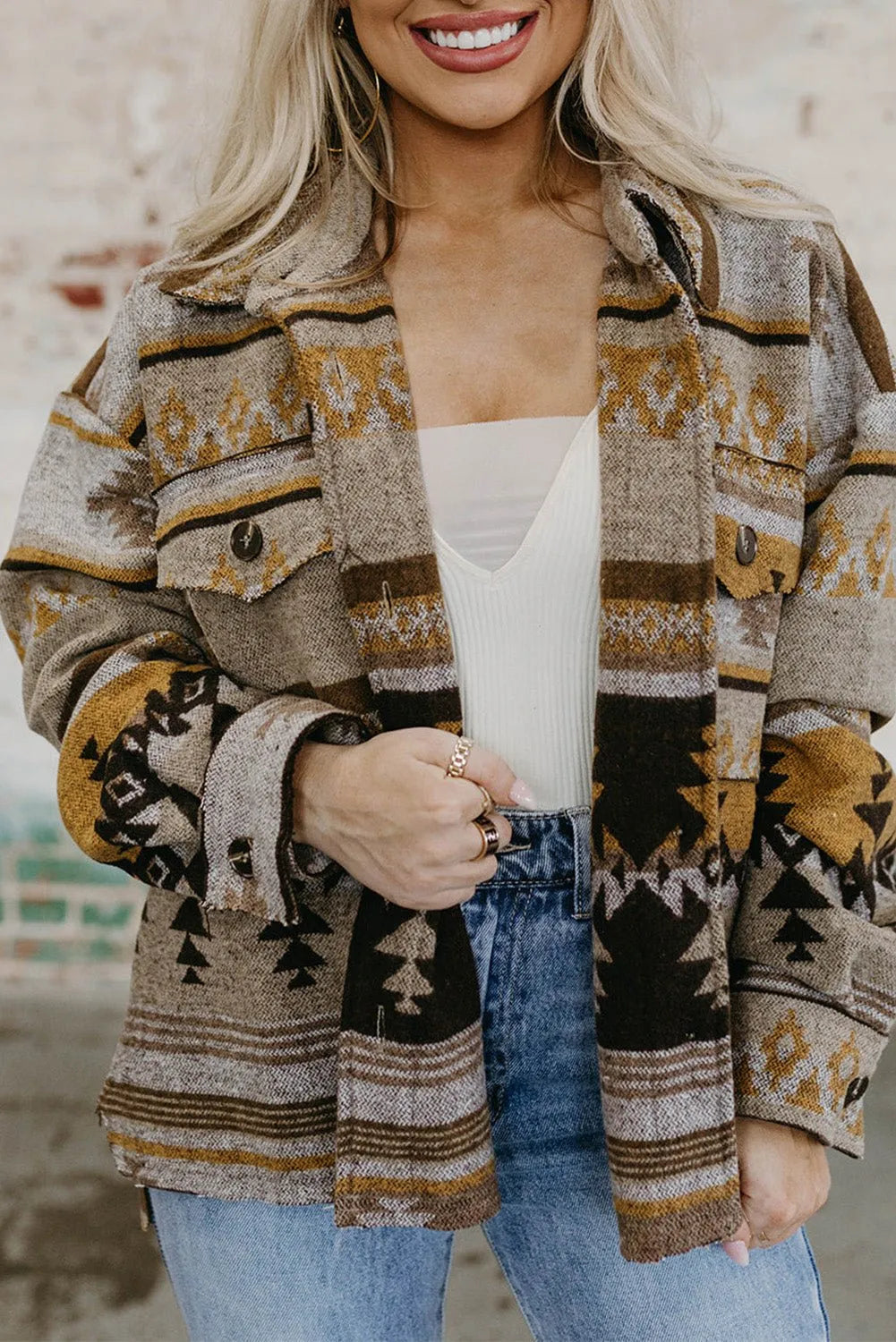 Brown Western Aztec Print Shacket - Chic Meadow Boutique 