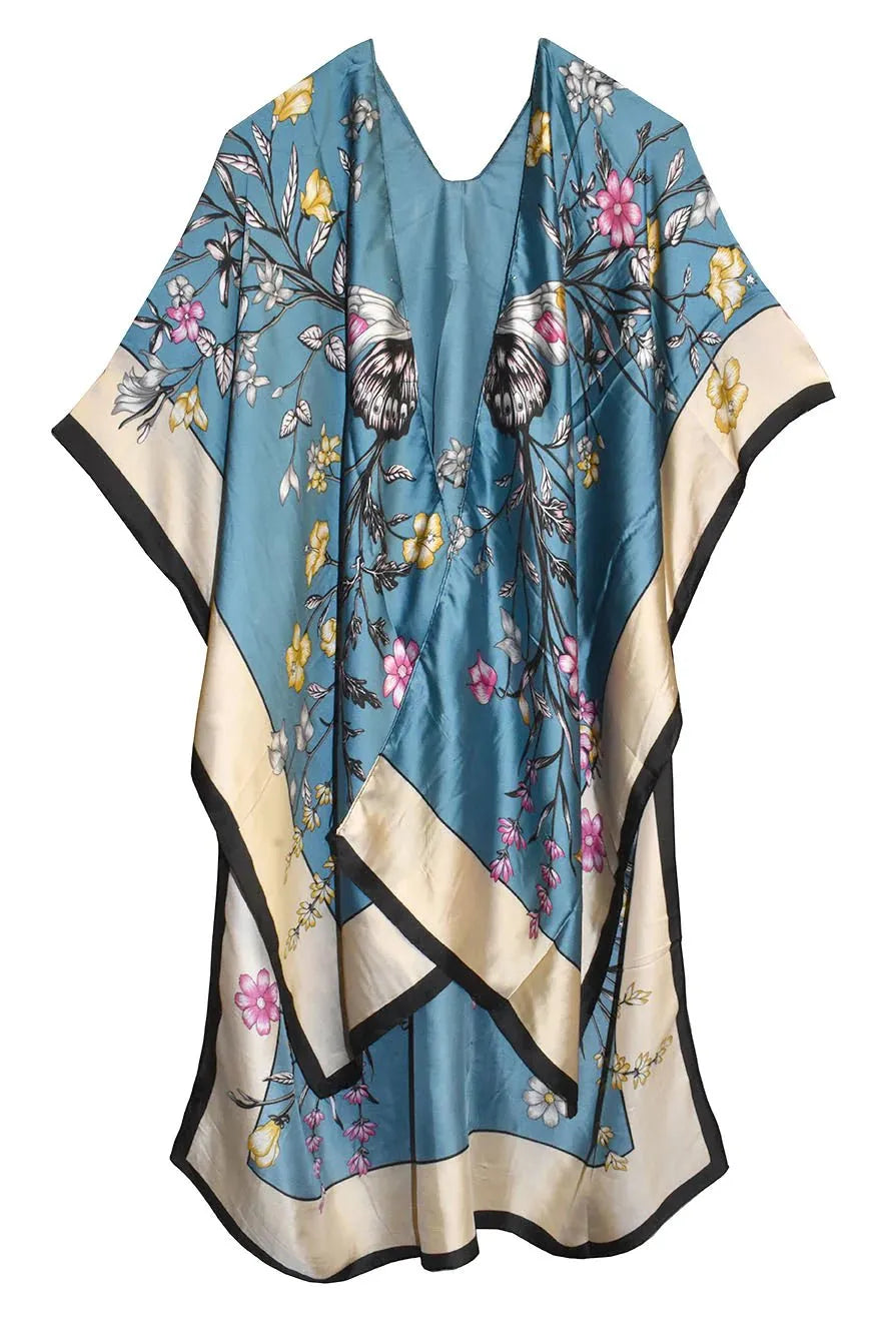 Butterfly Dark Teal/Light Brown 35" Long Kimono Shawl - Chic Meadow Boutique