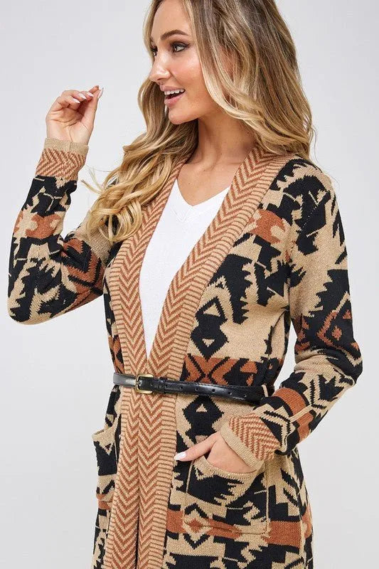 Coatigan Sweater Long Sleeve with Waist Belt - Chic Meadow Boutique 