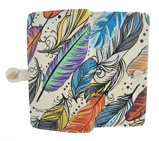 Cream-Colored Large Wallet with Feather Pattern and Zipper - Chic Meadow Boutique 