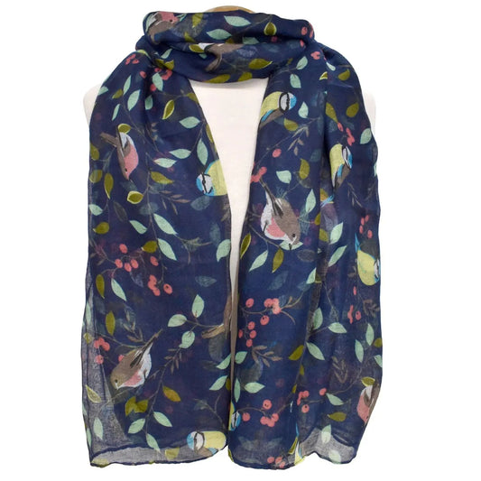 Dark Blue Birds Branch Scarf - Chic Meadow Boutique 