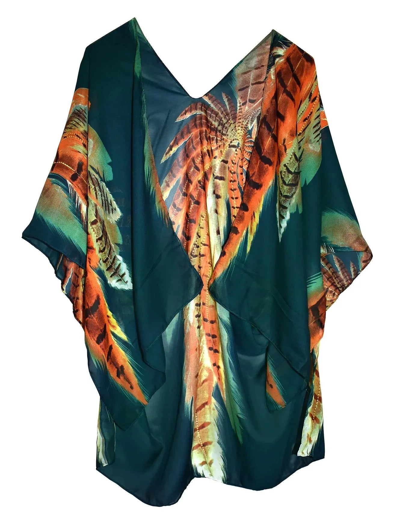 Dark Green Feather Kimono Shawl - Chic Meadow Boutique 