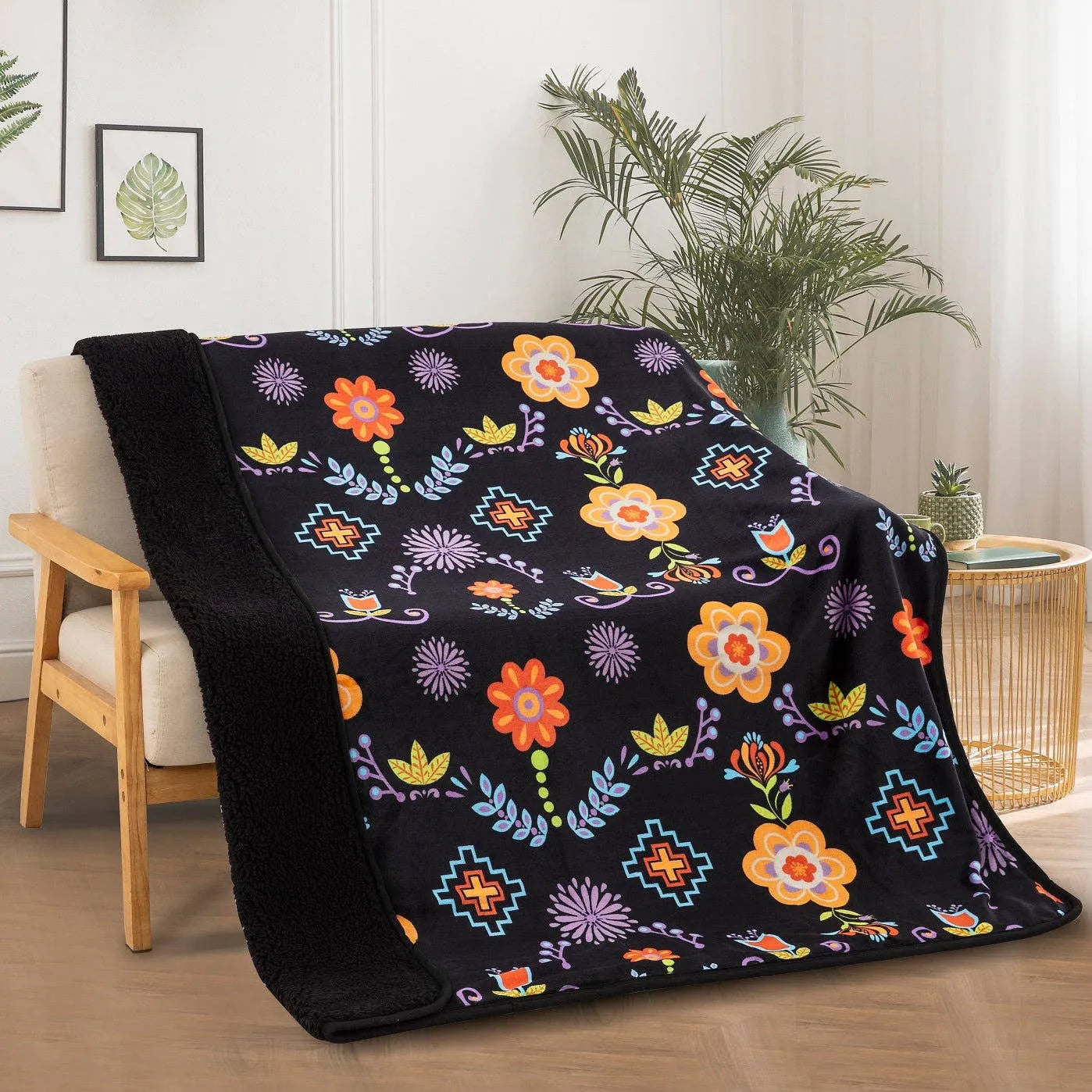 Floral Sherpa Indigenous Throw Blanket - Chic Meadow Boutique 