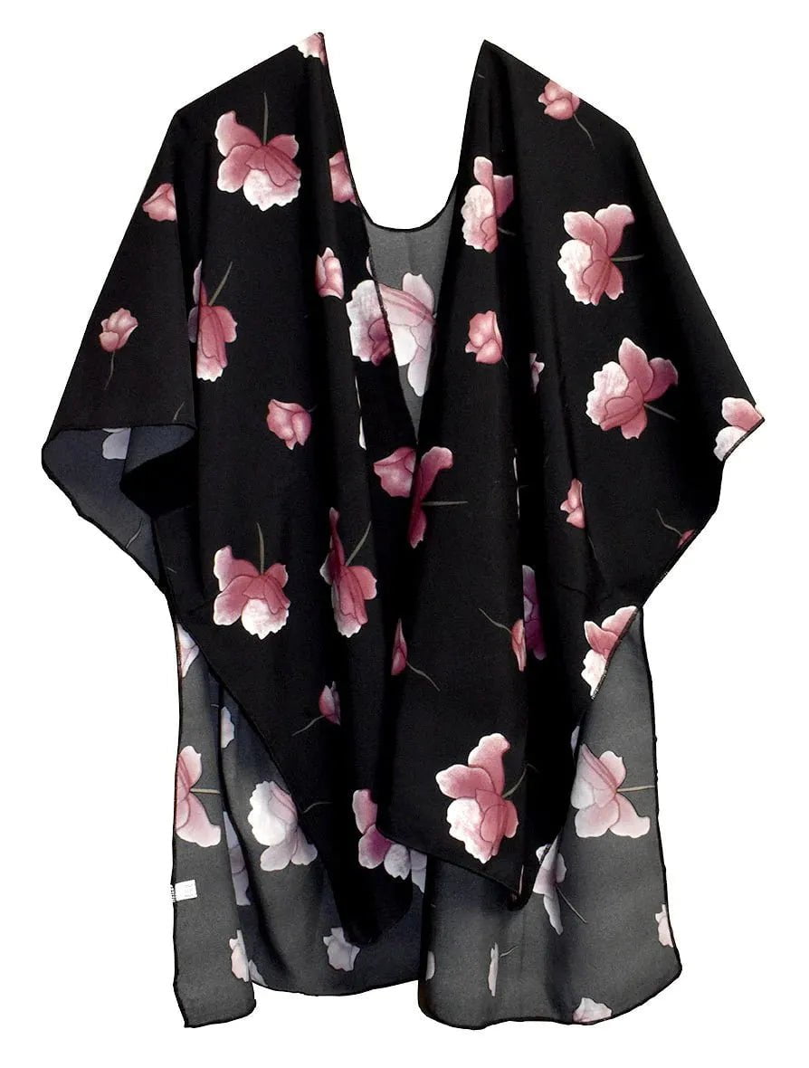 Floral Black/Purple Kimono Shawl