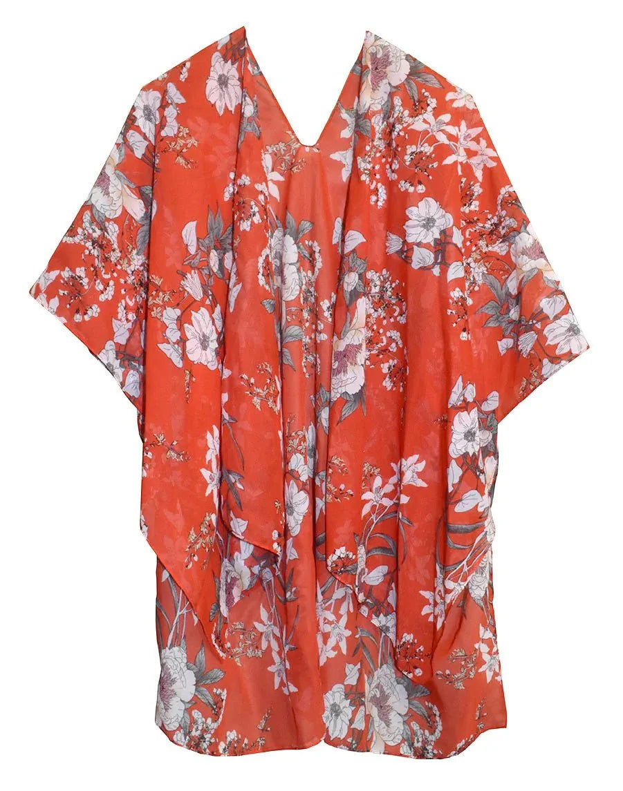 Floral Orange Kimono Shawl 28" - Chic Meadow Boutique