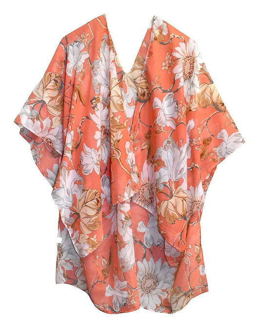 Floral Peach Kimono Shawl 28" - Chic Meadow Boutique