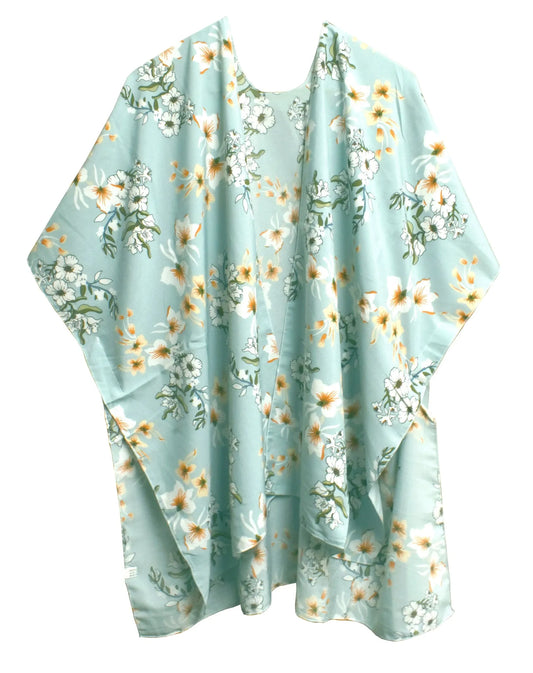 Floral Sage Green/Orange Kimono Shawl - Chic Meadow Boutique 