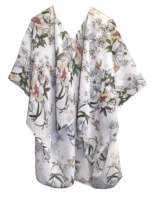 Floral White Short Kimono 28" Length