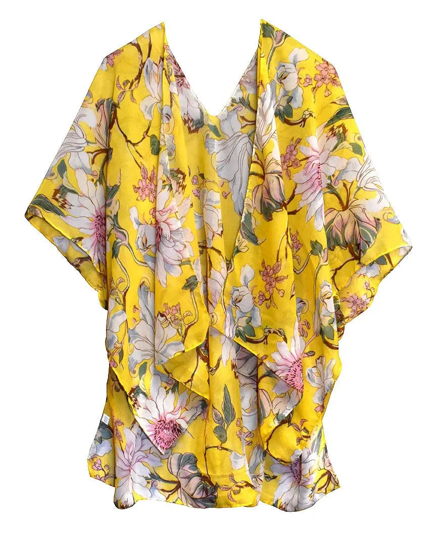 Floral Yellow Kimono Shawl 28" - Chic Meadow Boutique