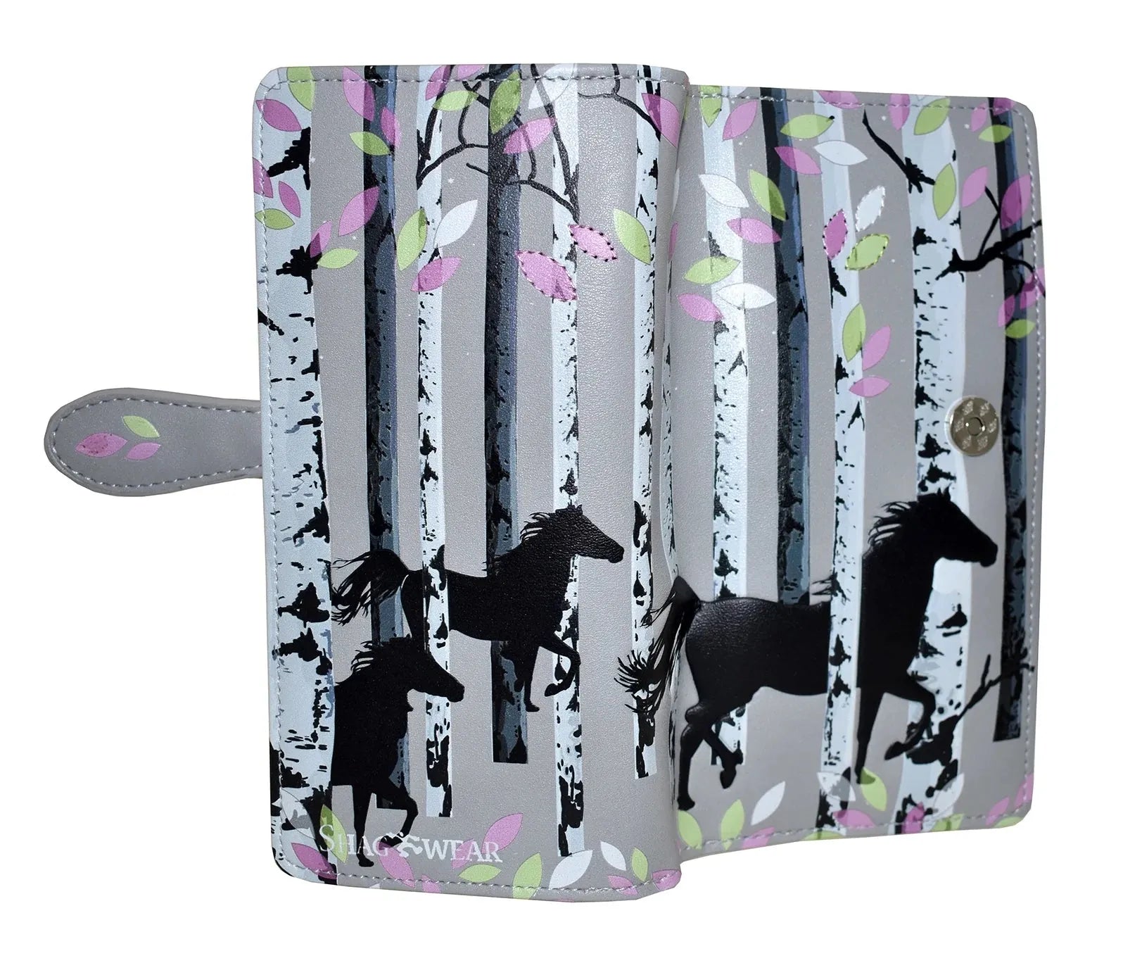 Large Grey Wallet with Forest Horse Design and Zipper - Chic Meadow Boutique 