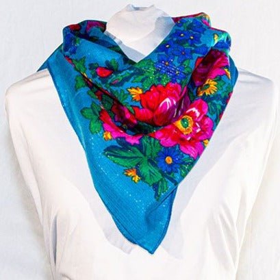 Elegant baby blue floral scarf with  flower pattern