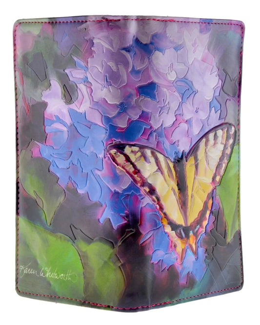 Lilac Flowers And Butterfly Wallet By Artist Karen Whitworth