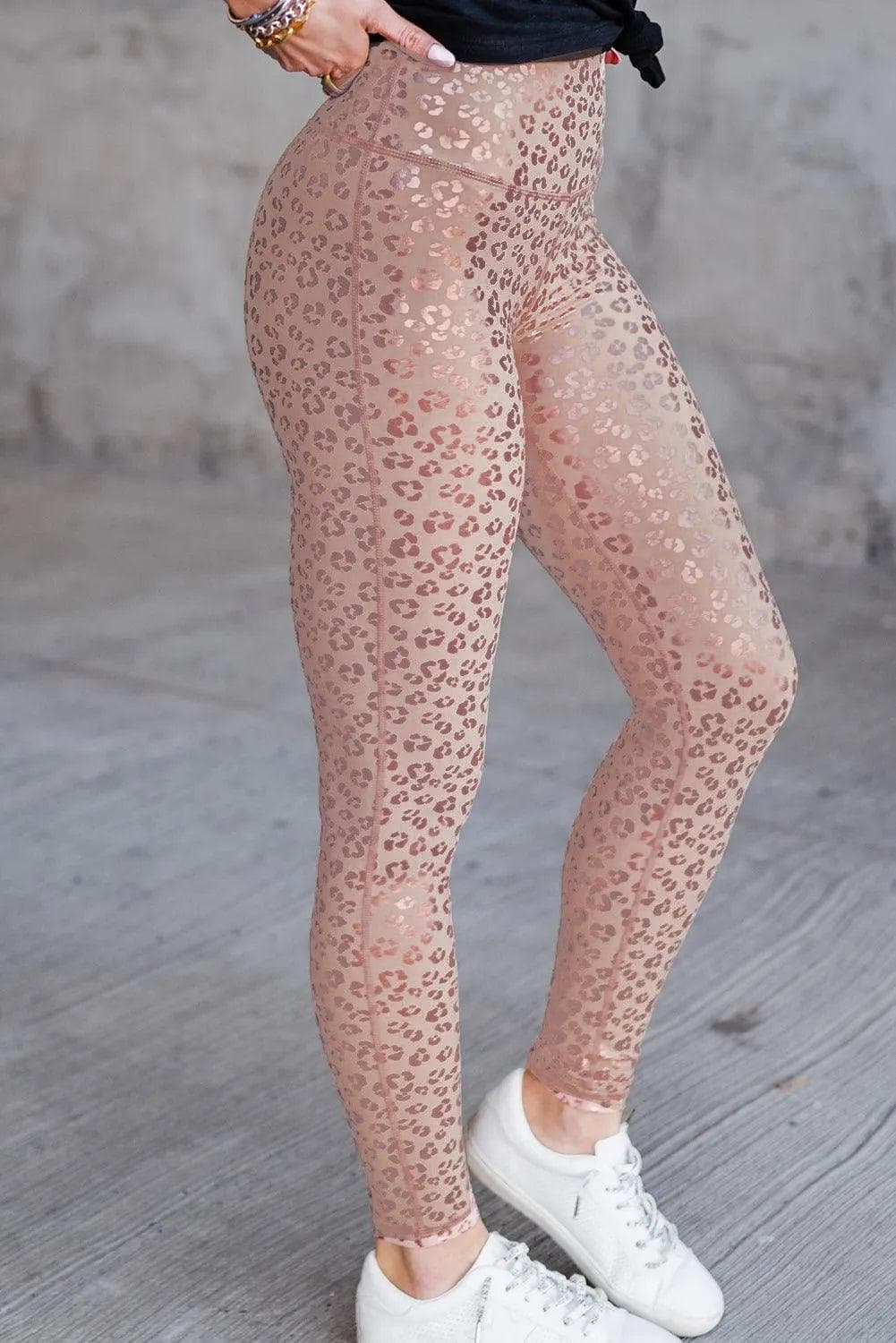 Metallic Leopard Yoga Leggings - Chic Meadow Boutique 