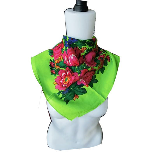 Elegant neon green floral scarf with  flower pattern