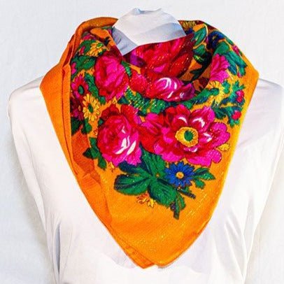 Elegant orange floral scarf with  flower pattern