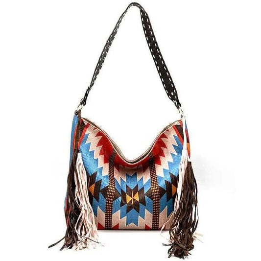 Purse Native Print Large Handbag – Long Fringe On Both side Multi Color